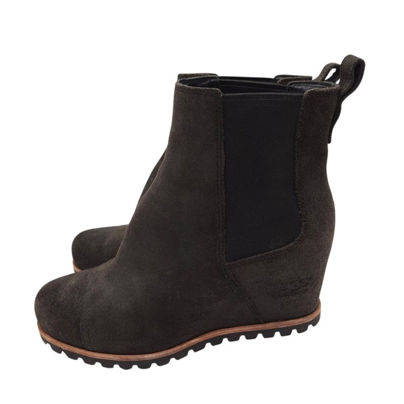 UGG Pax (Womes 7.5) Chelsea Suede Hidden Wedge Ankle Boots Pull On Booties Brown - Picture 2 of 7